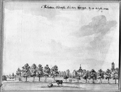 37914 Gezicht op de ommuurde tuin van de buitenplaats Oudwijk te Utrecht, uit het oosten, met links op de hoek een ...